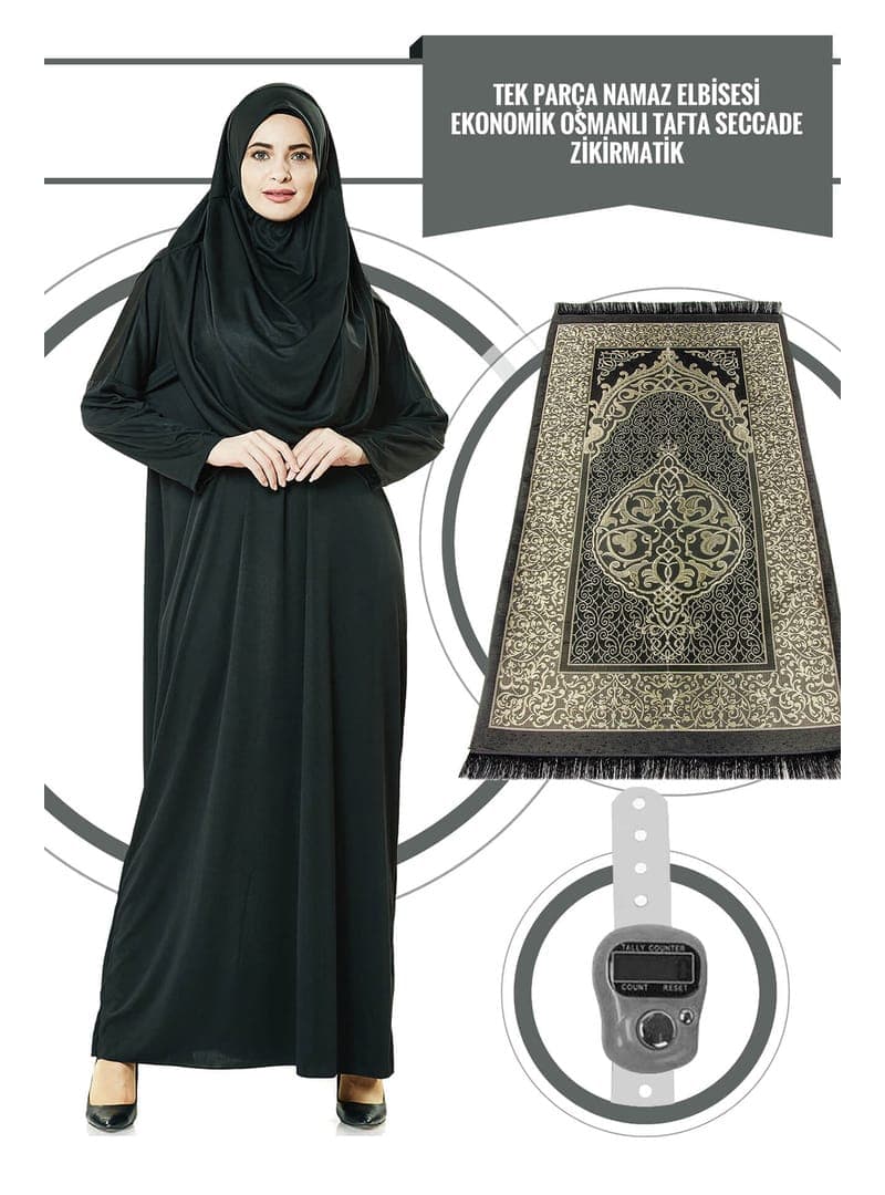 Tek Parça Namaz Elbisesi Seti Siyah